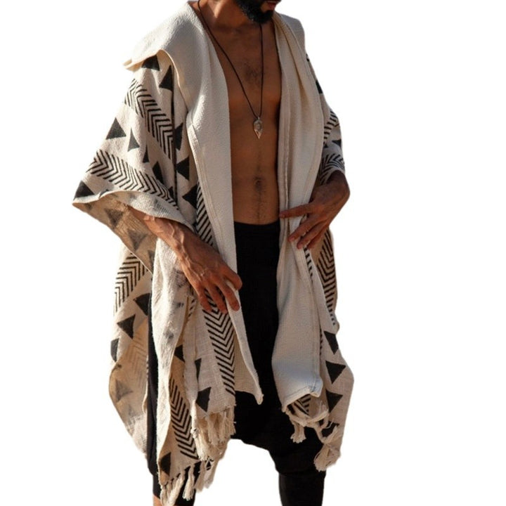 Herren Strandponcho mit Kapuze und geometrischem Jacquardmuster Echoarchiv