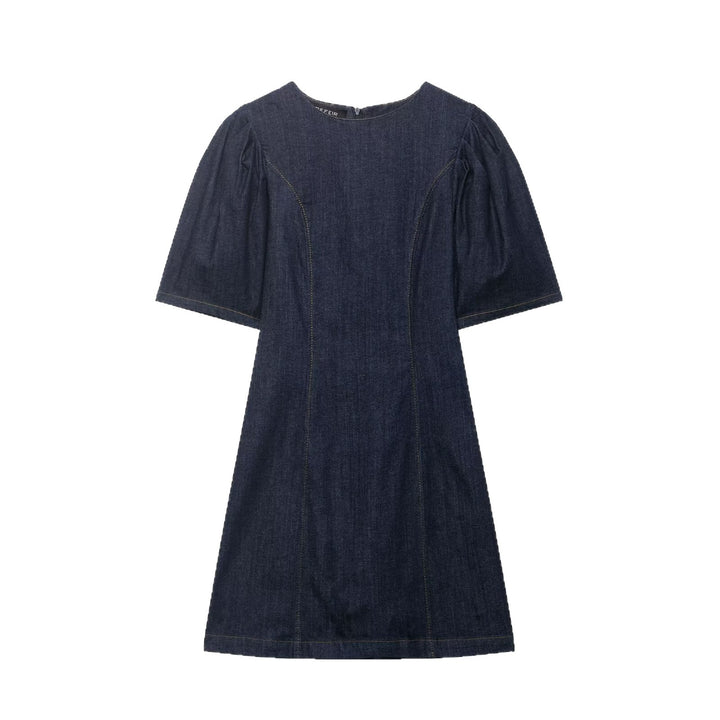 Damen A‑Linien Jeanskleid mit Puffärmeln und figurbetonten Abnähern Echoarchiv