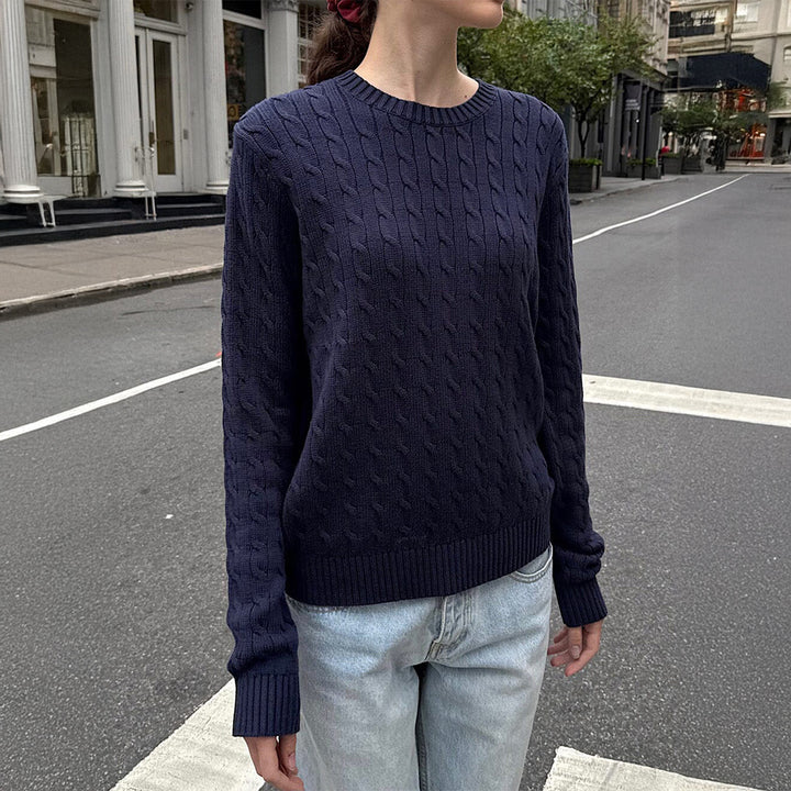 Damen grob gestrickter Zopfstrickpullover mit Rundhalsausschnitt, entspannter Oversize-Passform und gerippten Bündchen – Mavelle