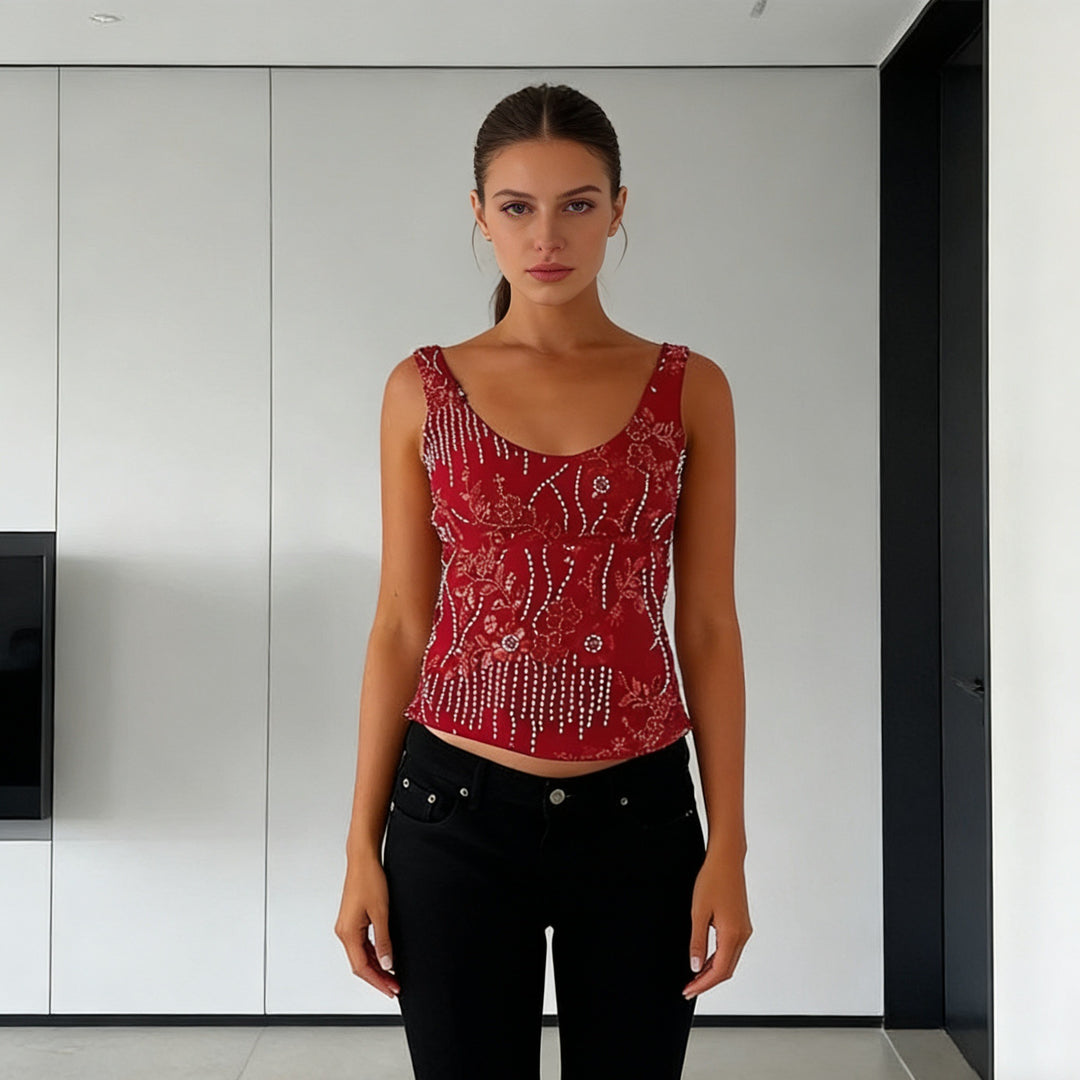 Damen Glamouröses Top mit funkelnden Stickereien und schmalen Trägern Echo Archiv