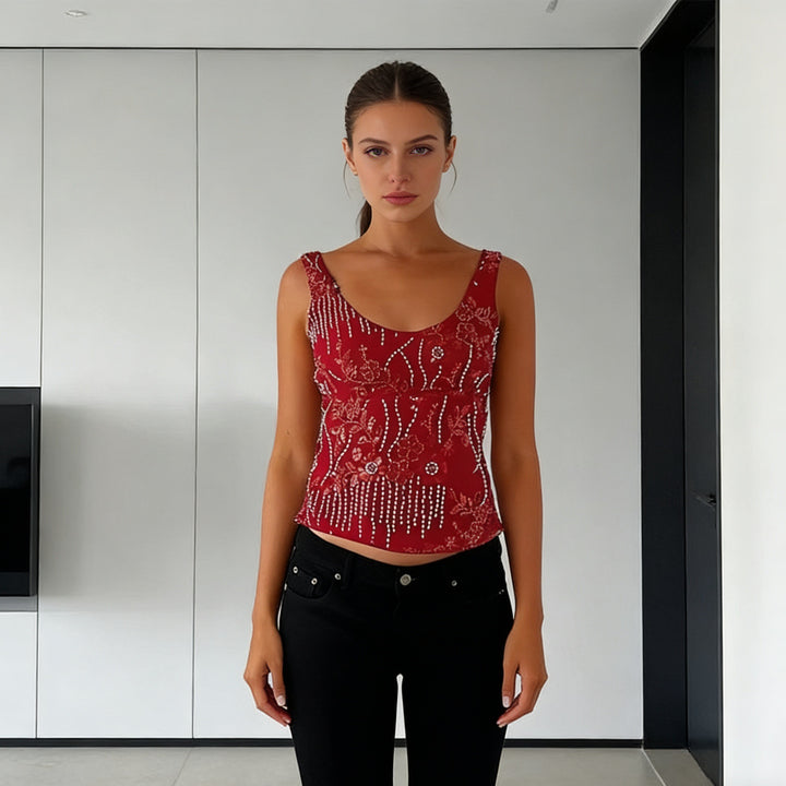Damen Glamouröses Top mit funkelnden Stickereien und schmalen Trägern Echo Archiv