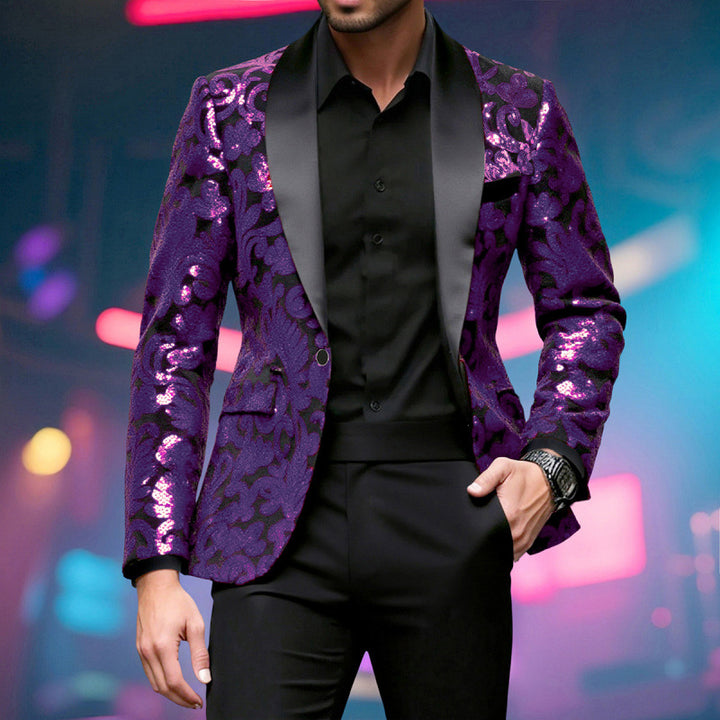 Herren Glamouröser Paillettenblazer mit filigranem floralem Design Echoarchiv