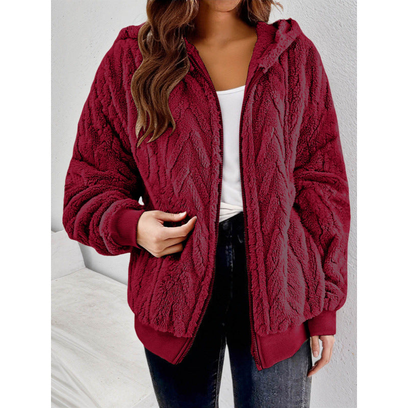 Damen Kapuzen-Teddyjacke mit Reißverschluss, weichem Plüsch und elastischem Bündchen Echo Archiv