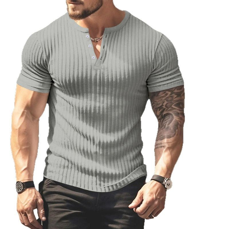 Herren kurzärmliges Henley-T-Shirt mit strukturiertem Obermaterial Echoarchiv