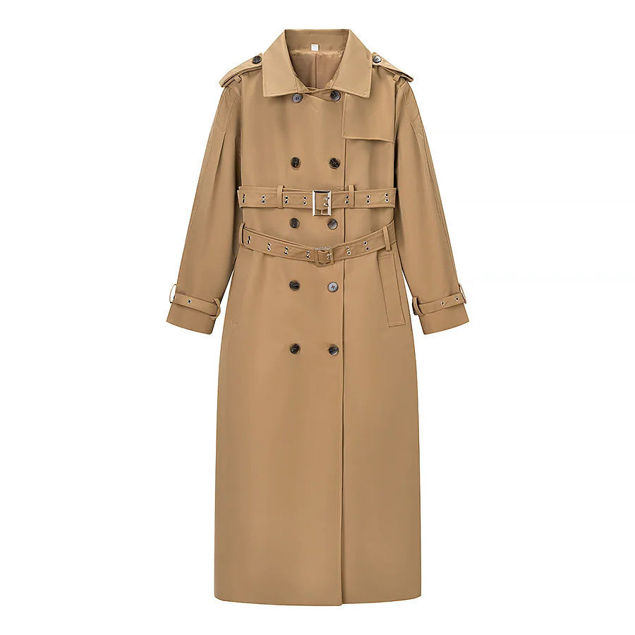 Damen nan langer taillierter Trenchcoat mit doppeltem Gürtel und Schalkragen Echo Archiv