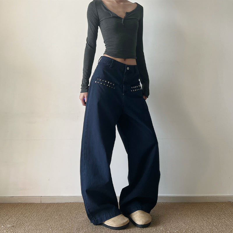 Damen Extraweite High‑Waist Baumwoll-Twill-Hose mit Nietenbesatz und Palazzoschnitt Echo Archiv