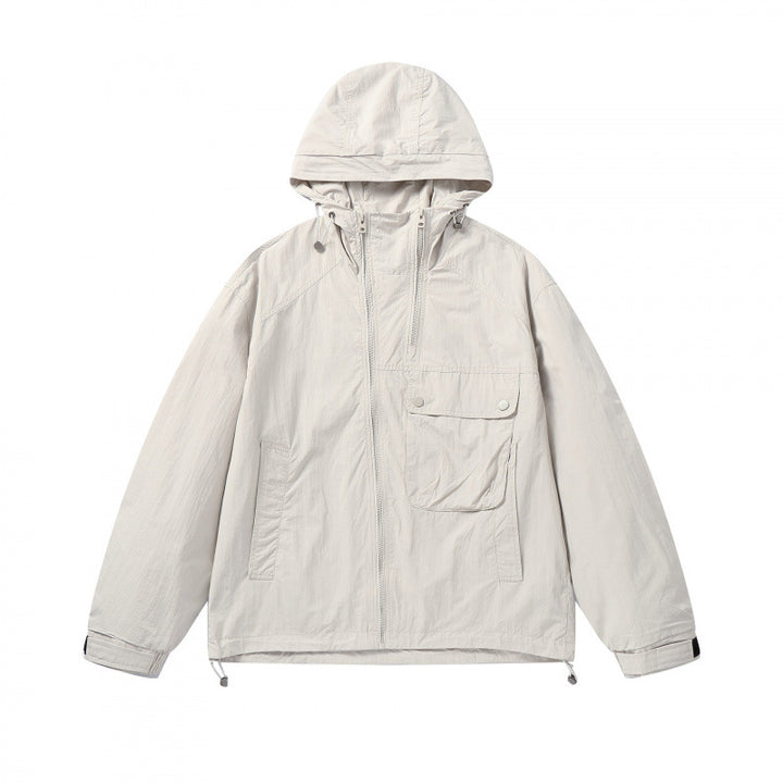 Unisex Leichte Kapuzen-Übergangsjacke mit großem Pattentaschen-Detail und Kordelzug Echo Archiv
