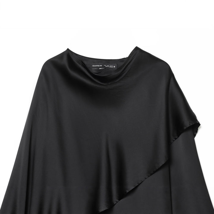 Damen nan asymmetrische Satin-Bluse mit Cascading-Volant und Rundhals Echo Archiv