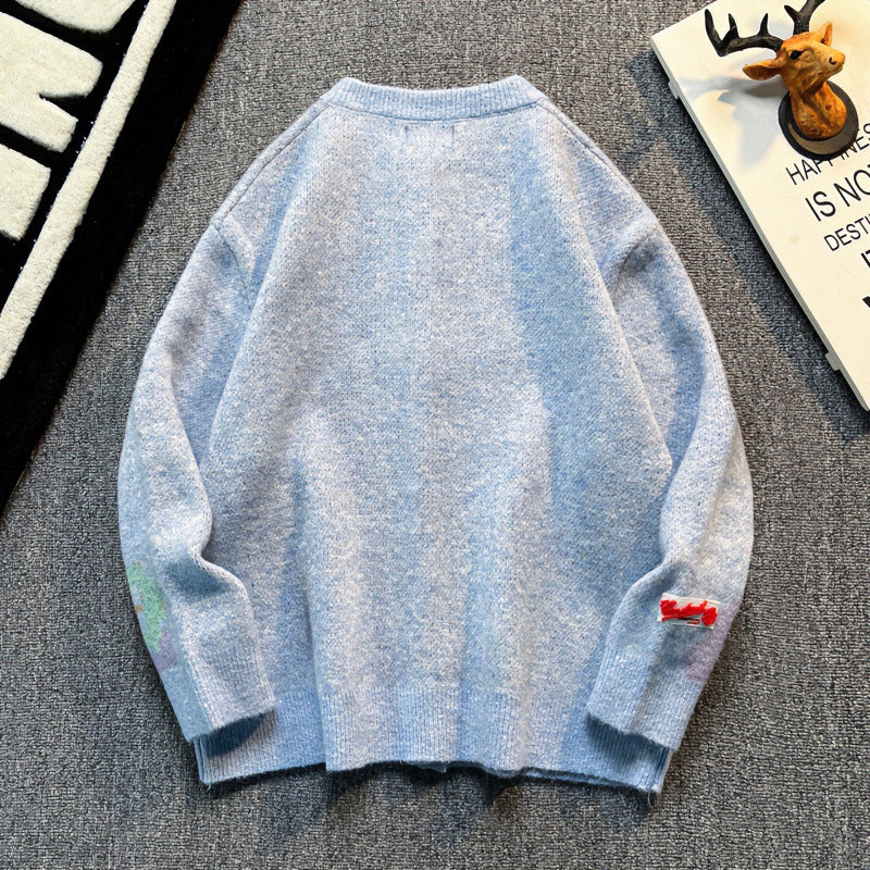 Damen Oversized Strickjacke mit abstraktem Intarsia-Muster Echoarchiv
