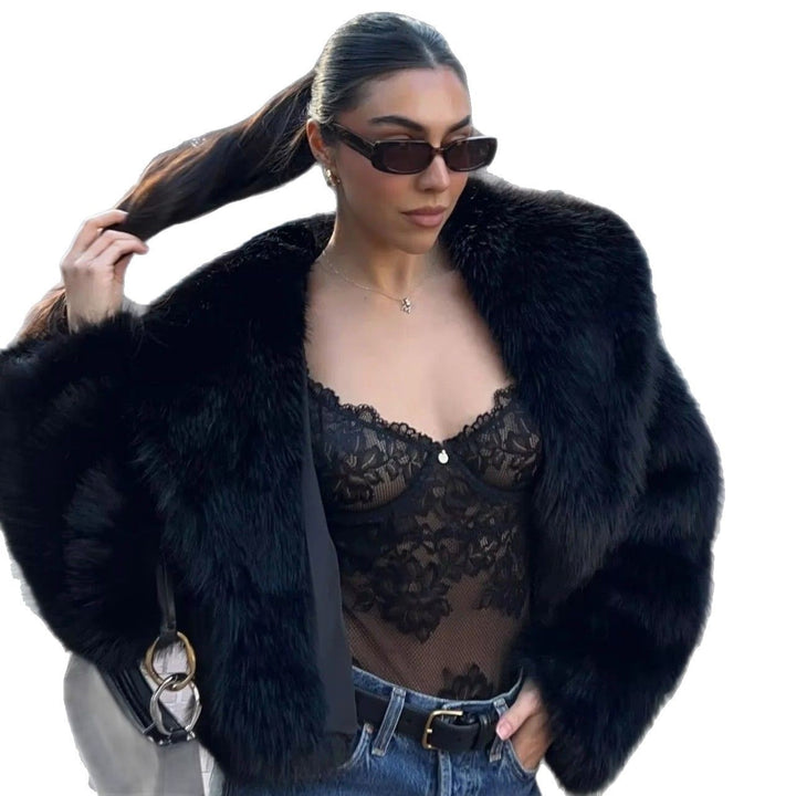 Damen Kurze Cropped Kunstpelzjacke mit voluminösem Schalkragen Echo Archiv