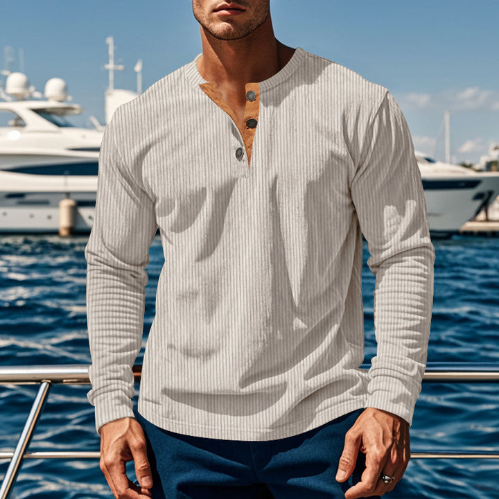 Herren Schnurloses Langarmshirt mit Knopfleiste Echoarchiv