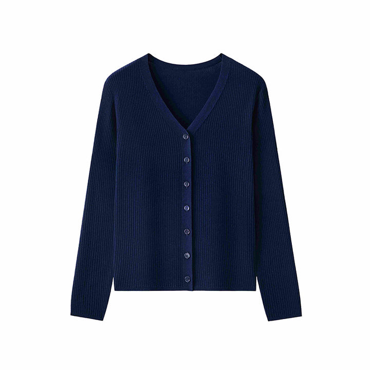 Damen Klassischer Feiner Rippen-Cardigan mit tiefem V-Ausschnitt und schmaler Silhouette Echo Archiv