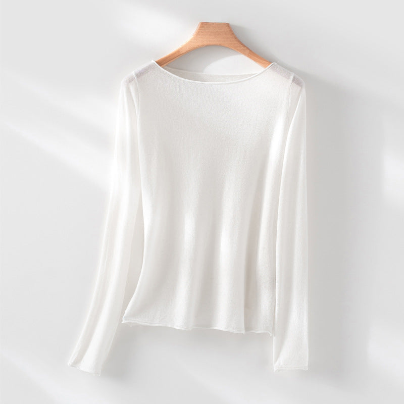 Damen Langarm-Feinstrickshirt mit U-Boot-Ausschnitt und leichtem Fall Echo Archiv