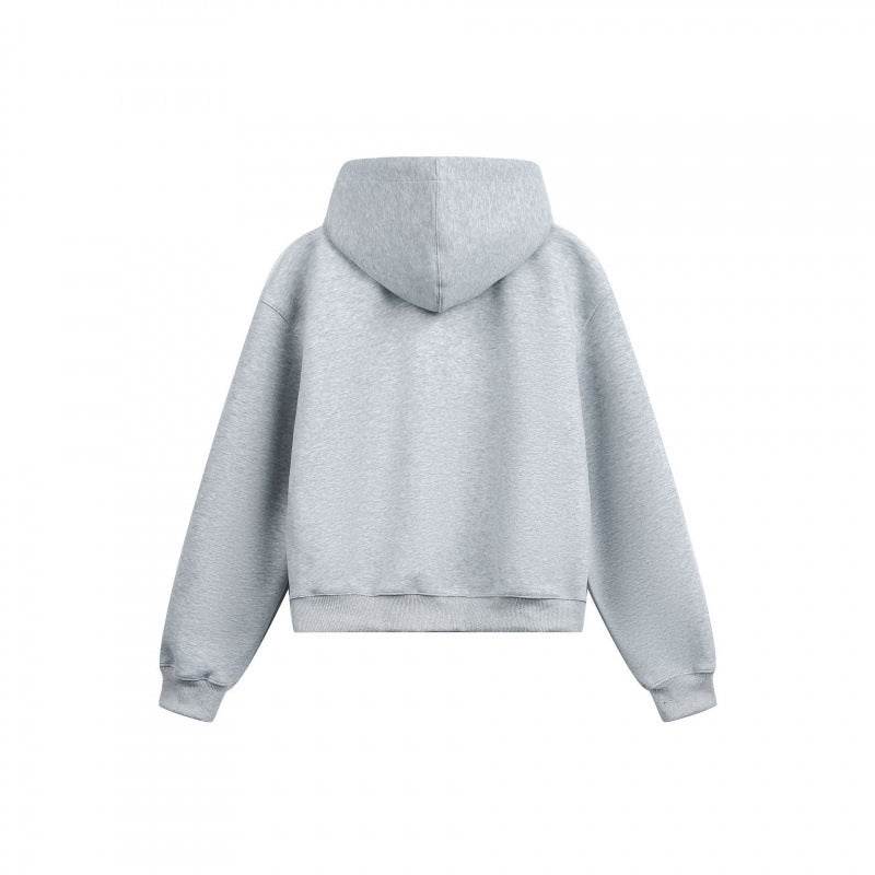 Damen Boxy-Kapuzen-Sweatjacke mit durchgehendem Reißverschluss, kariert gefütterter Kapuze und Kängurutaschen Echo Archiv