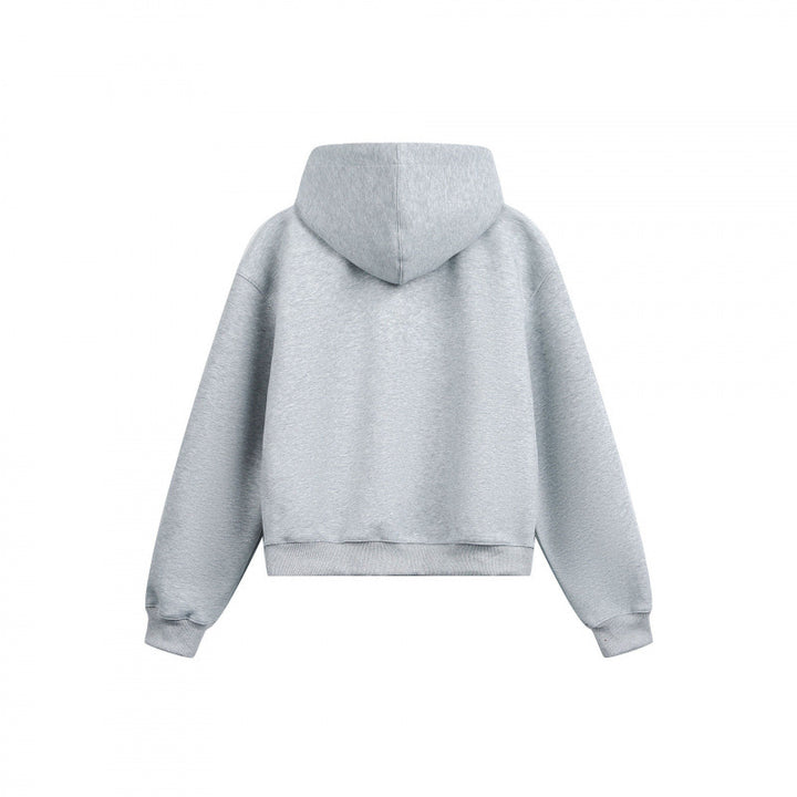 Damen Boxy-Kapuzen-Sweatjacke mit durchgehendem Reißverschluss, kariert gefütterter Kapuze und Kängurutaschen Echo Archiv