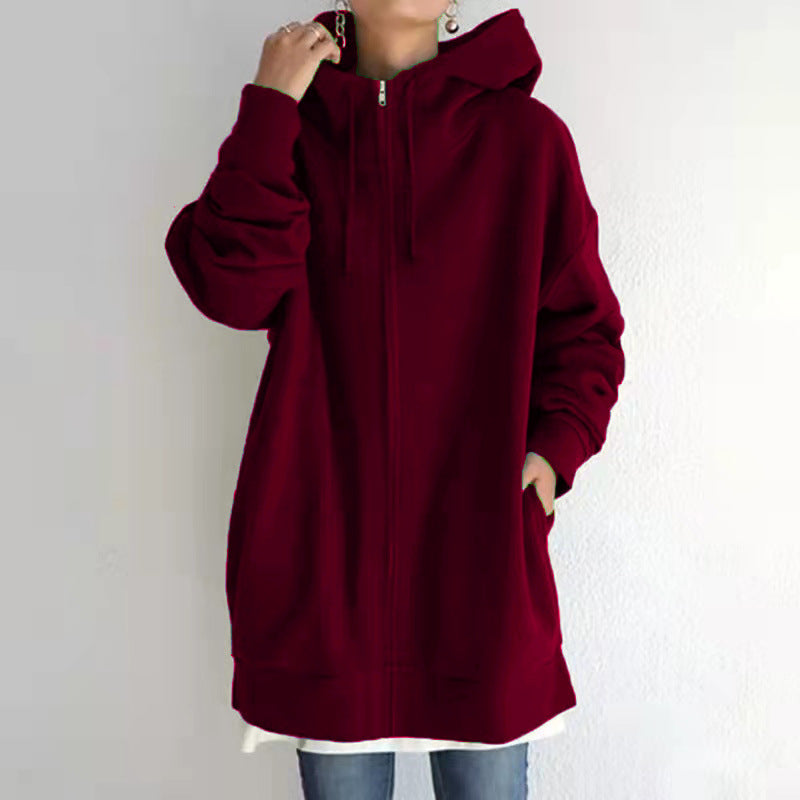 Damen nan oversized Kapuzenlongpullover mit Reißverschluss und Eingrifftaschen Echo Archiv