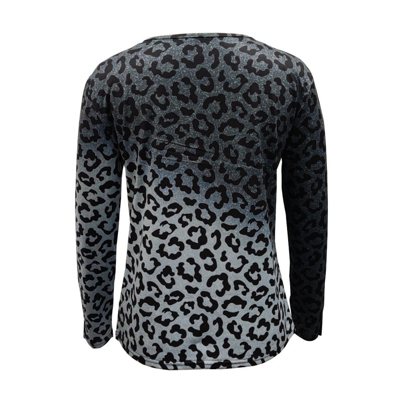 Damen V-Ausschnitt Langarmoberteil mit Ombre-Leo-Muster und lässiger Passform – Avérine