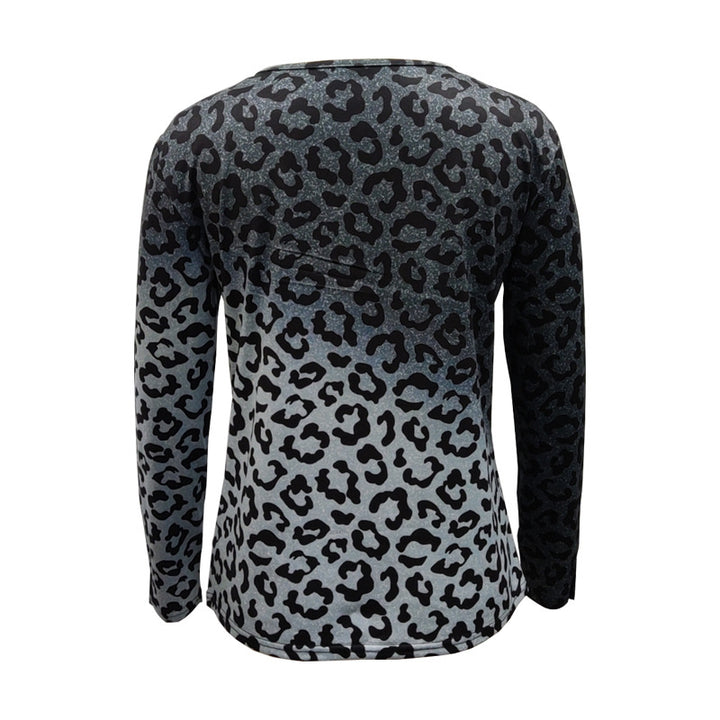 Damen V-Ausschnitt Langarmoberteil mit Ombre-Leo-Muster und lässiger Passform – Avérine
