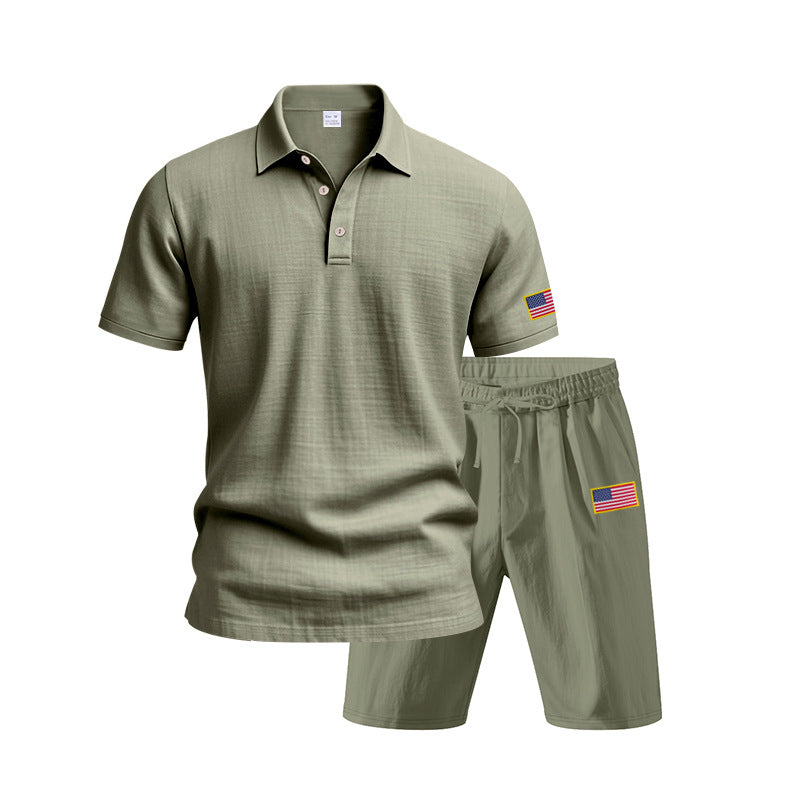 Herren Polo- und Shorts-Set mit gesticktem Länderflaggen-Motiv Echoarchiv
