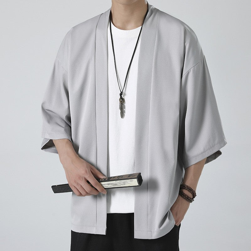 Herren nan kimonoartige Kurzjacke im Oversize-Stil mit offenem Schnitt und weichem Fall Echo Archiv