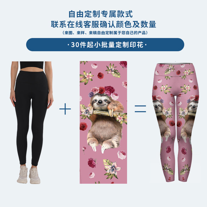Damen Leggings mit floralem Faultier-Alloverprint und hohem Taillenbund – Avélisse