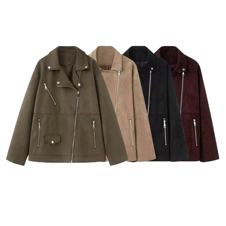Damen Bikerjacke im Oversized Wildlederoptik mit asymmetrischem Reißverschluss Echoarchiv