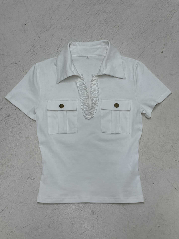 Damen lässiges Polohemd mit dekorativem Kragen und Taschen Echo Archiv