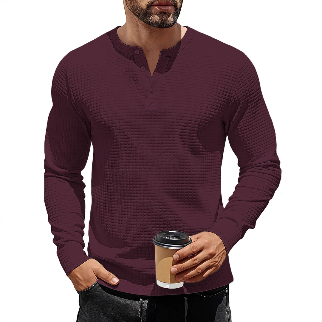 Herren nan strukturiertes Henley-Langarmshirt aus Waffelstrick mit Stehkragen und schmaler Silhouette Echo Archiv