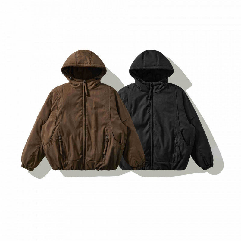 Unisex Oversize Stepp-Bomberjacke mit hoher Kapuze, geformten Pattentaschen und elastischem Saum Echo Archiv