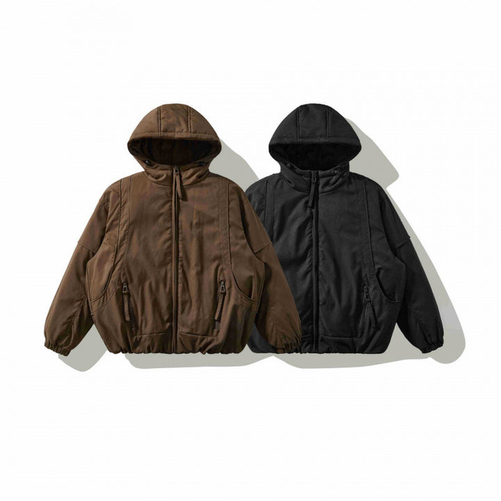 Unisex Oversize Stepp-Bomberjacke mit hoher Kapuze, geformten Pattentaschen und elastischem Saum Echo Archiv