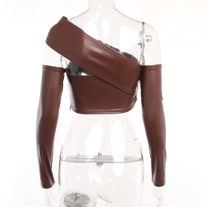 Damen elegantes asymmetrisches Cropped-Oberteil mit langen Ärmeln Echo Archiv