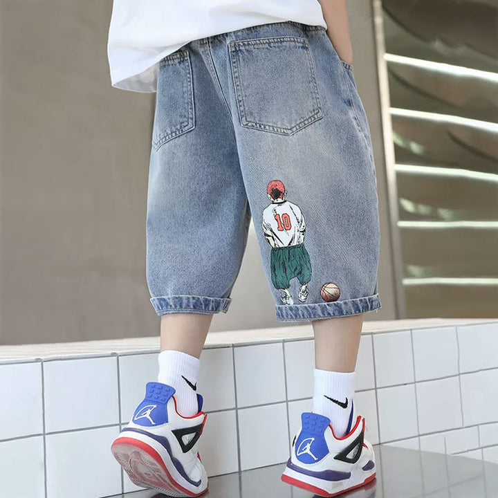 Jungen lässige Denim-Shorts mit coolem Basketball-Motiv Echo Archiv