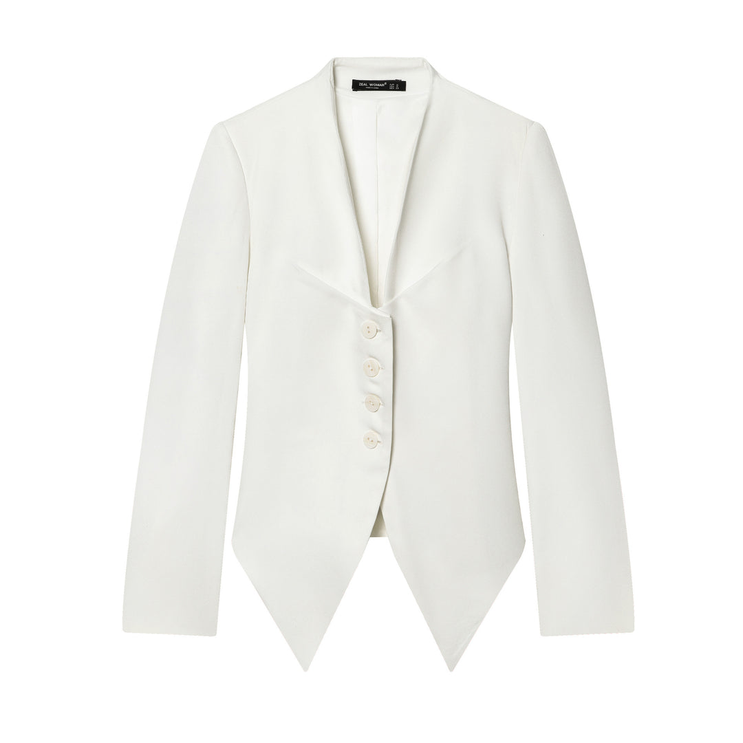 Damen taillierter Blazer mit Schalkragen, figurbetonter Knopfleiste und spitz zulaufendem Zipfelsaum – Valéne