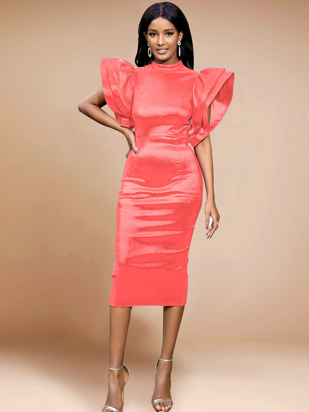 Damen figurbetontes Kleid mit voluminösen Puffärmeln Echo Archiv