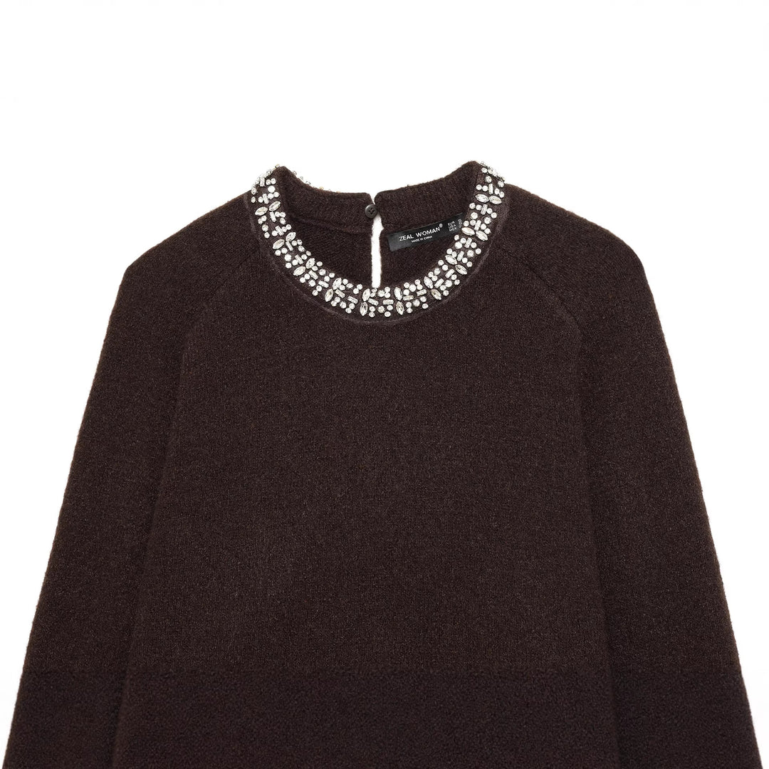 Damen nan cropped Strickpullover mit Schmuckkragen und Raglanärmeln Echo Archiv