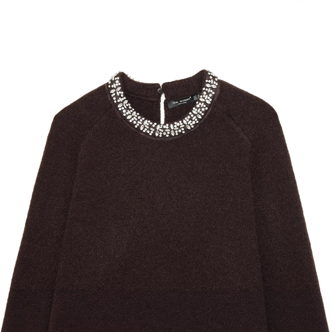Damen cropped Strickpullover mit Schmuckkragen und Raglanärmeln – Mavelle