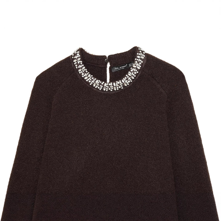 Damen nan cropped Strickpullover mit Schmuckkragen und Raglanärmeln Echo Archiv