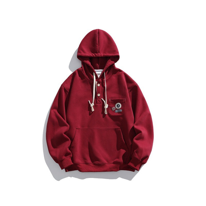 Unisex Kapuzen-Hoodie im Henley-Stil mit Brusttasche & Kängurutasche Echoarchiv