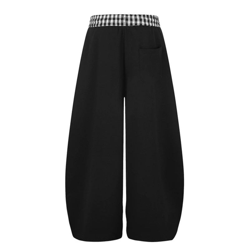Damen Extraweite Palazzo-Sweathose mit Karo-Komfortbund, Tunnelzug und Skelett-Print Echoarchiv