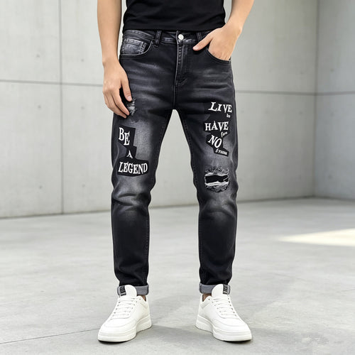 Herren Modische Ripped Jeans mit grafischen Prints Echoarchiv