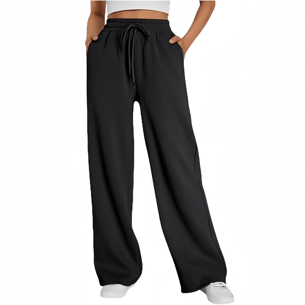 Damen Palazzo-Loungehose mit hoher Taille, elastischem Bund, Kordelzug und tiefen Seitentaschen – Avélisse