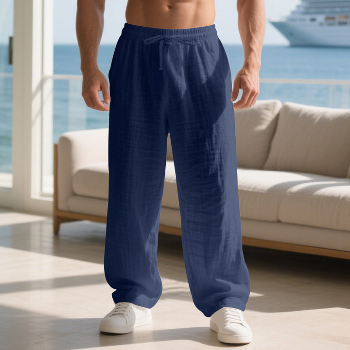 Herren lässige entspannte Leinenhose mit elastischem Bund und verstellbarem Kordelzug Echoarchiv