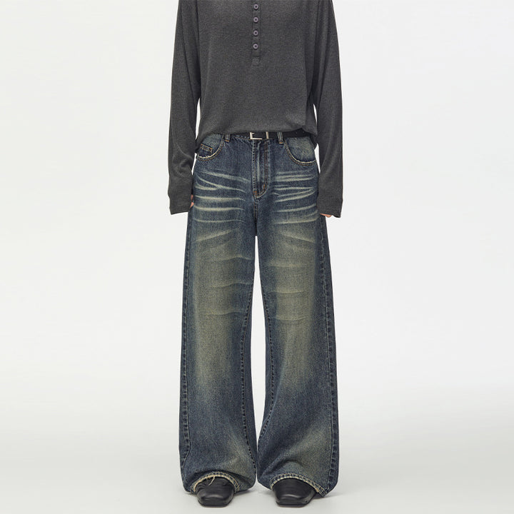 Damen Extraweite Vintage-inspirierte Palazzodenim mit tiefem Schritt und geprägten Falten Echo Archiv