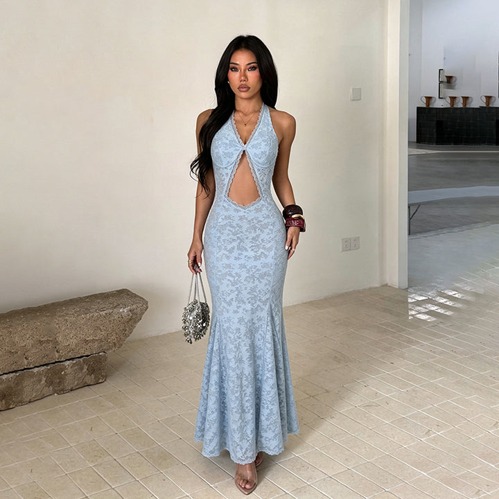 Damen Elegantes Maxikleid mit raffiniertem Schlüssel-Ausschnitt und trägerlosem Design Echo Archiv