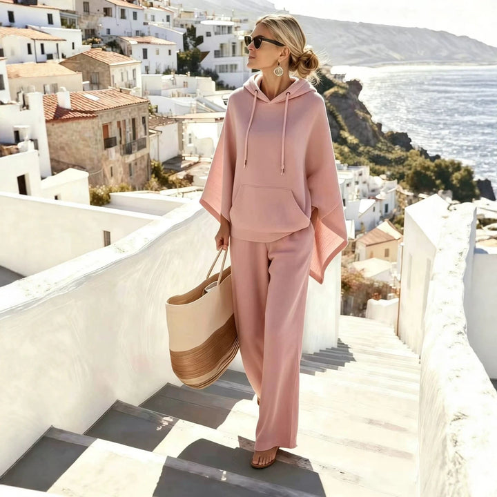 Damen nan lässiges Kapuzenponcho und weite Hose Lounge-Set aus weichem Sweatstoff Echo Archiv