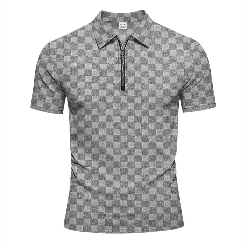 Herren nan kurzes Halbzip-Poloshirt aus strukturierter Waffelpiqué mit Hemdkragen und figurbetonter Passform Echo Archiv