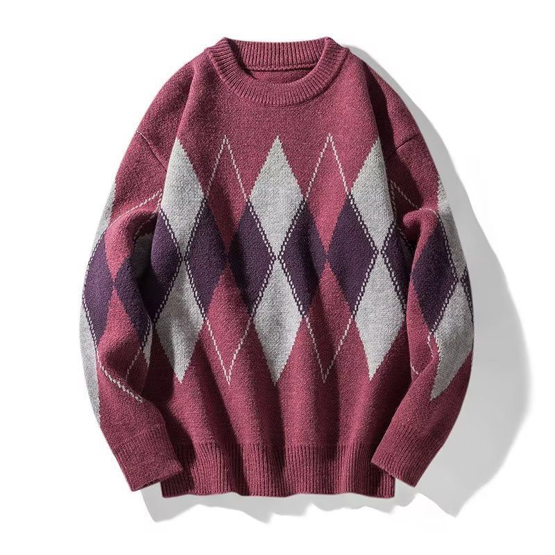 Damen Modischer Grobstrickpullover mit Rautenmuster Echoarchiv
