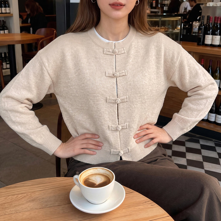 Damen Feinstrick-Cardigan mit dekorativem Knotenverschluss und legerer Raglan-Silhouette – Veloura