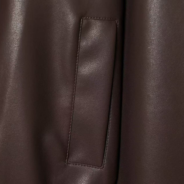 Damen Cropped Oversized Kunstleder-Bomberjacke mit Reißverschluss und elastischem Saum Echoarchiv