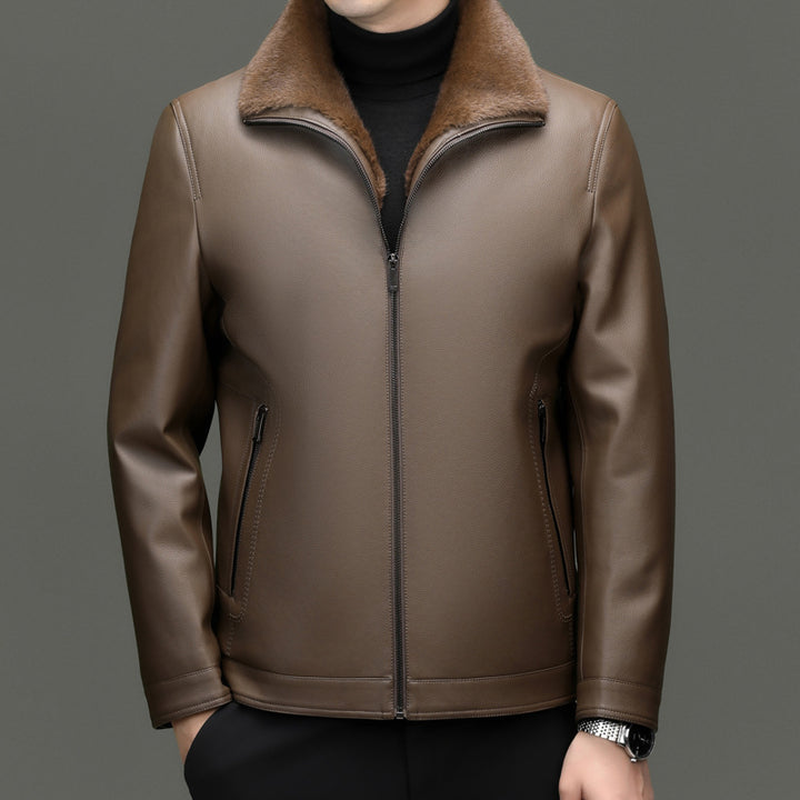 Herren Lederjacke mit wärmendem Lammfellkragen und verdecktem Reißverschluss Echo Archiv